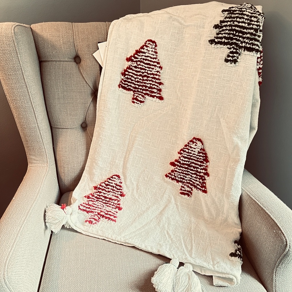 Rachel Zoe Green and Red Christmas Tree Throw Blanket